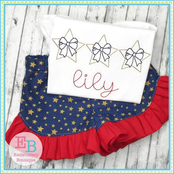 Vintage Star Bow Trio Applique, Applique