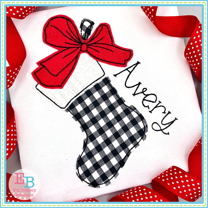 Stocking Big Bow No Tag Bean Applique, Applique
