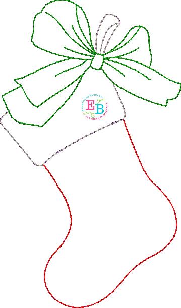 Stocking Big Bow No Tag Bean Applique, Applique