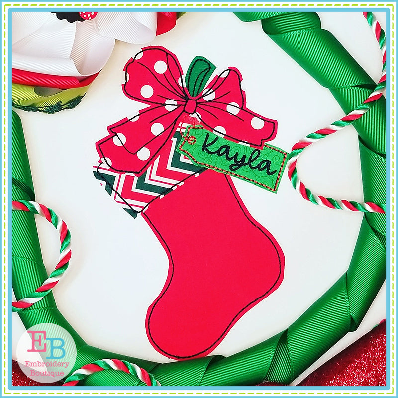 Stocking Big Bow Bean Applique, Applique