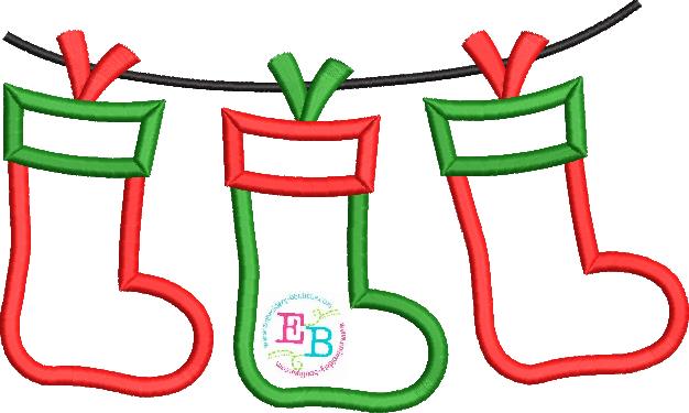 Stocking Trio Satin Stitch Applique, Applique