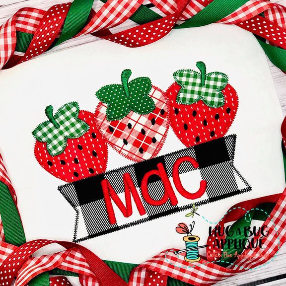 Strawberry Banner Zig Zag Stitch Applique Design, Applique