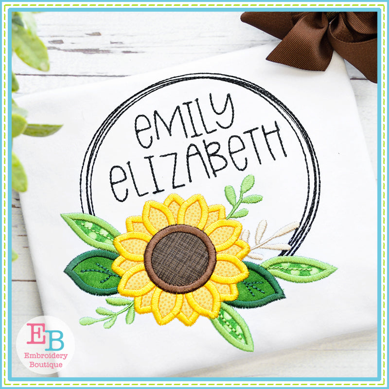 Sunflower Circle Frame Satin Stitch Applique, Applique