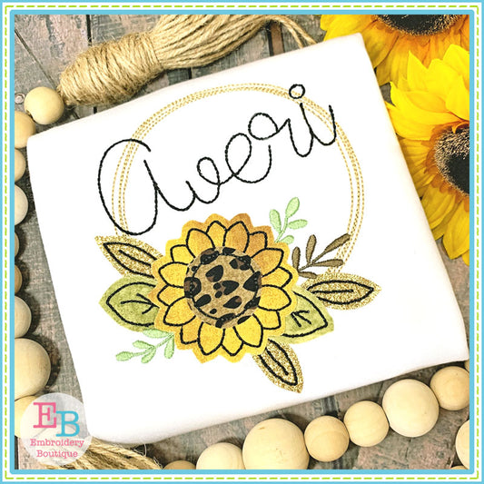 Sunflower Circle Frame Bean Stitch Applique, Applique