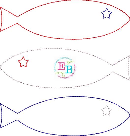 Three Fish Star Eyes Bean Stitch Applique, Applique