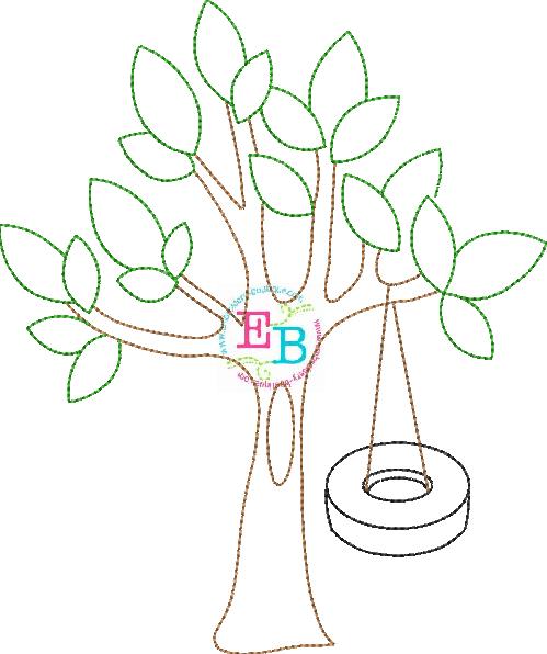 Tire Swing Tree Bean Stitch Applique, Applique