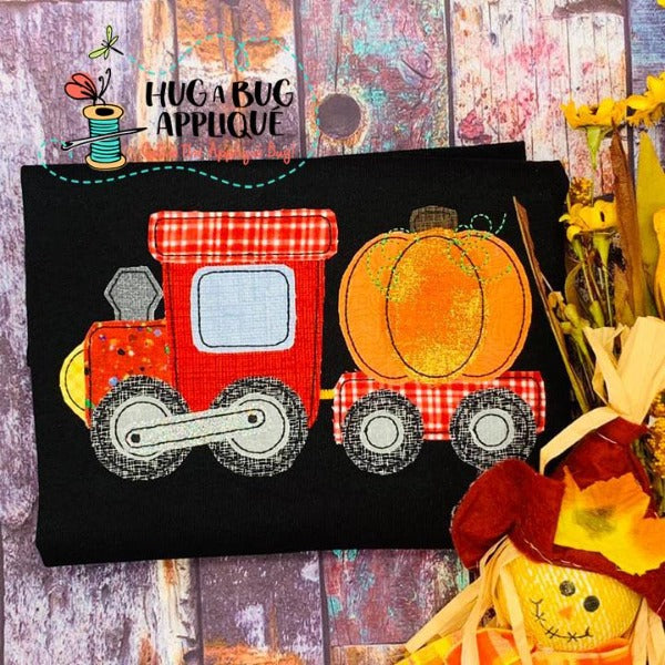 Train Pumpkin Bean Stitch Applique Design, Applique