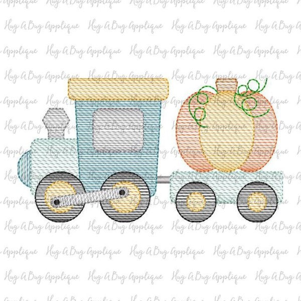 Train Pumpkin Sketch Stitch Embroidery Design, Embroidery