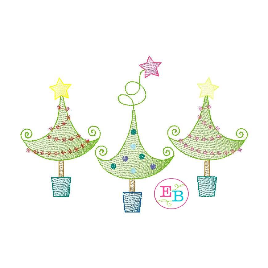 Tree Trio Sketch Embroidery Design, Embroidery