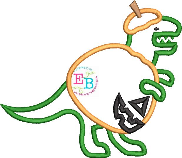 T-Rex Jack-o-Lantern Satin Stitch Applique, Applique