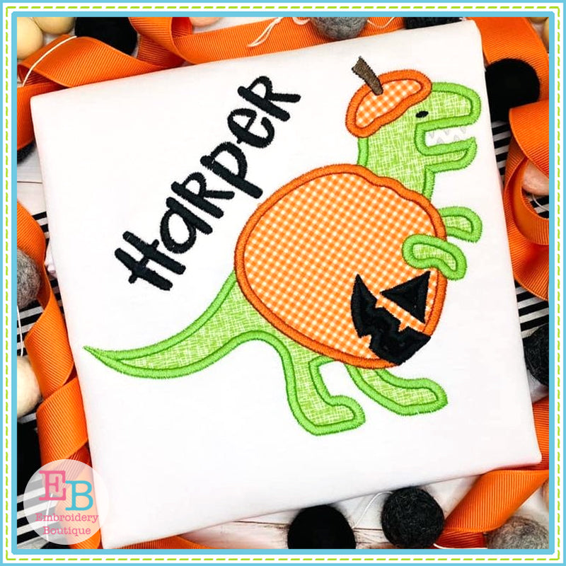 T-Rex Jack-o-Lantern Satin Stitch Applique, Applique