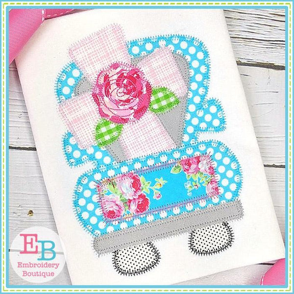 Truck Cross Rose Zigzag Applique, Applique