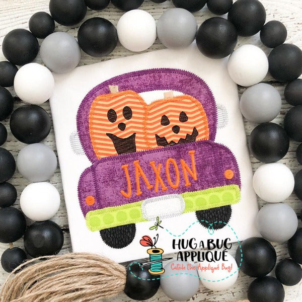 Truck Jack-o-lanterns Zig Zag Stitch Applique Design, Applique