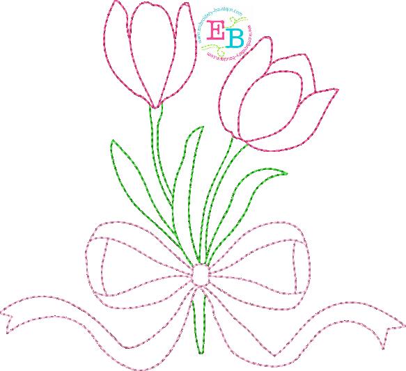 Tulips Bow Bean Stitch Applique, Applique