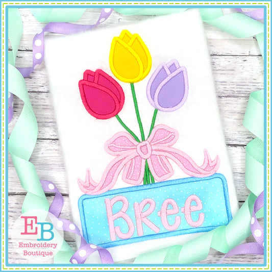 Tulip Bow Bunch Satin Applique, Applique