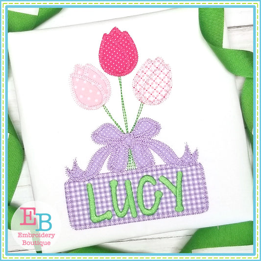 Tulip Bow Bunch Zigzag Applique, Applique