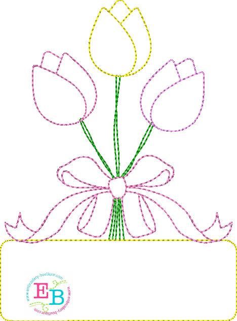 Tulip Bow Bunch Bean Applique, Applique