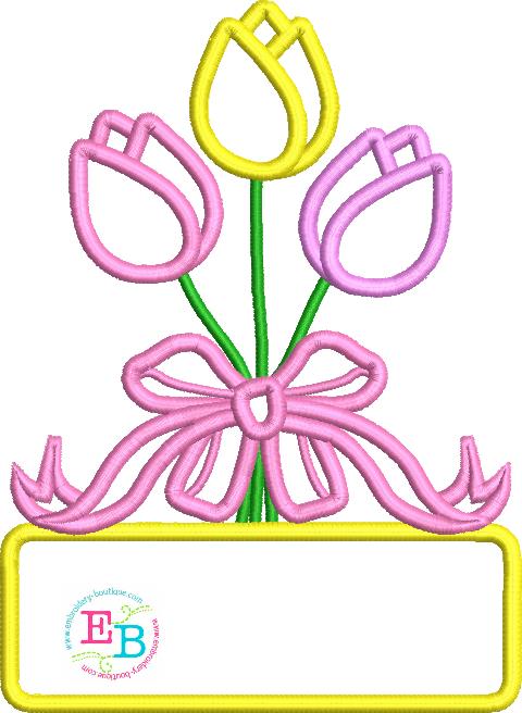 Tulip Bow Bunch Satin Applique, Applique