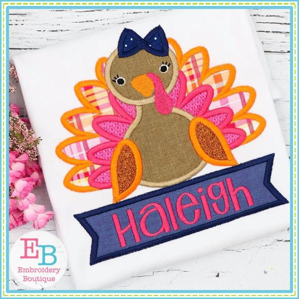 Turkey Banner Girl Applique, Applique