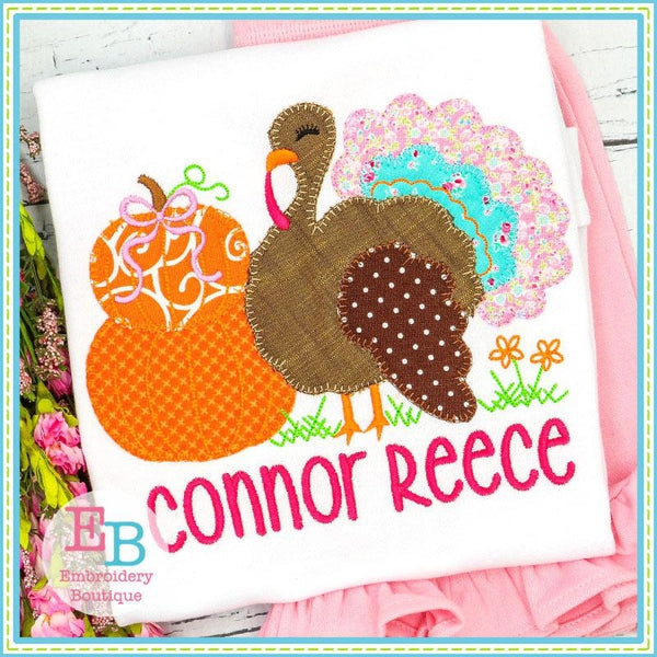 Turkey Pumpkins Blanket Stitch Applique, Applique