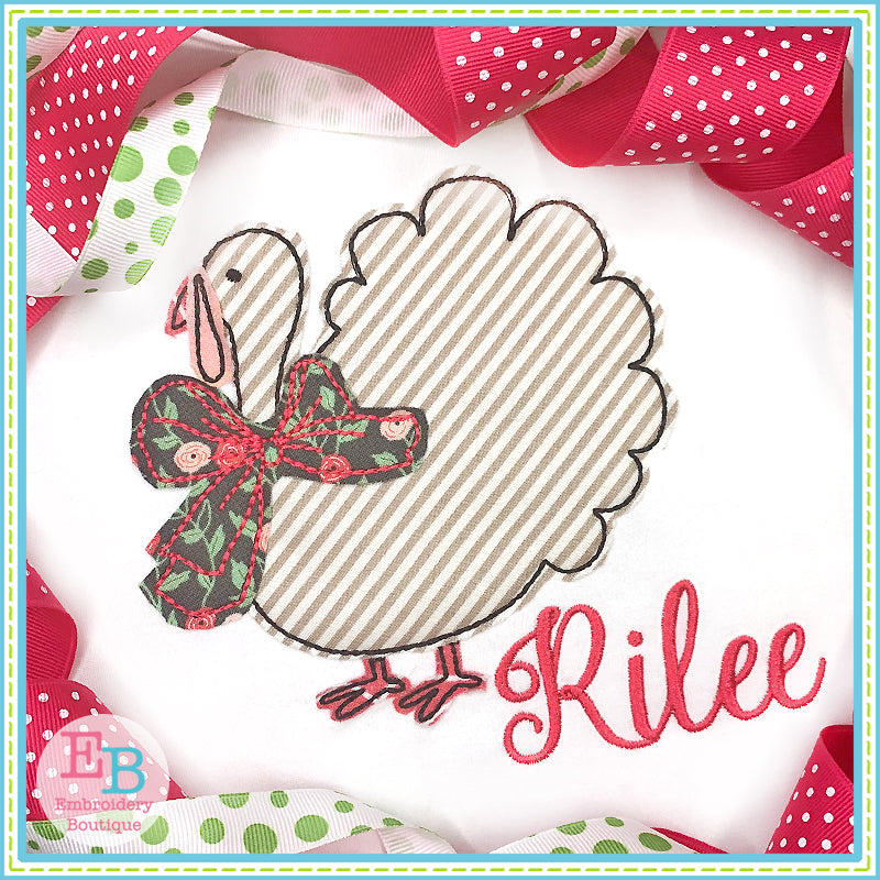 Turkey Big Bow Bean Stitch Applique, Applique