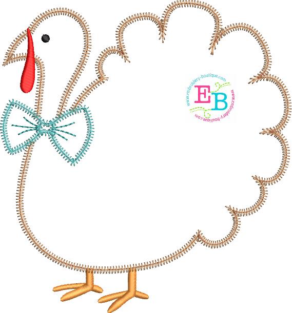 Turkey Bowtie Zigzag Applique, Applique