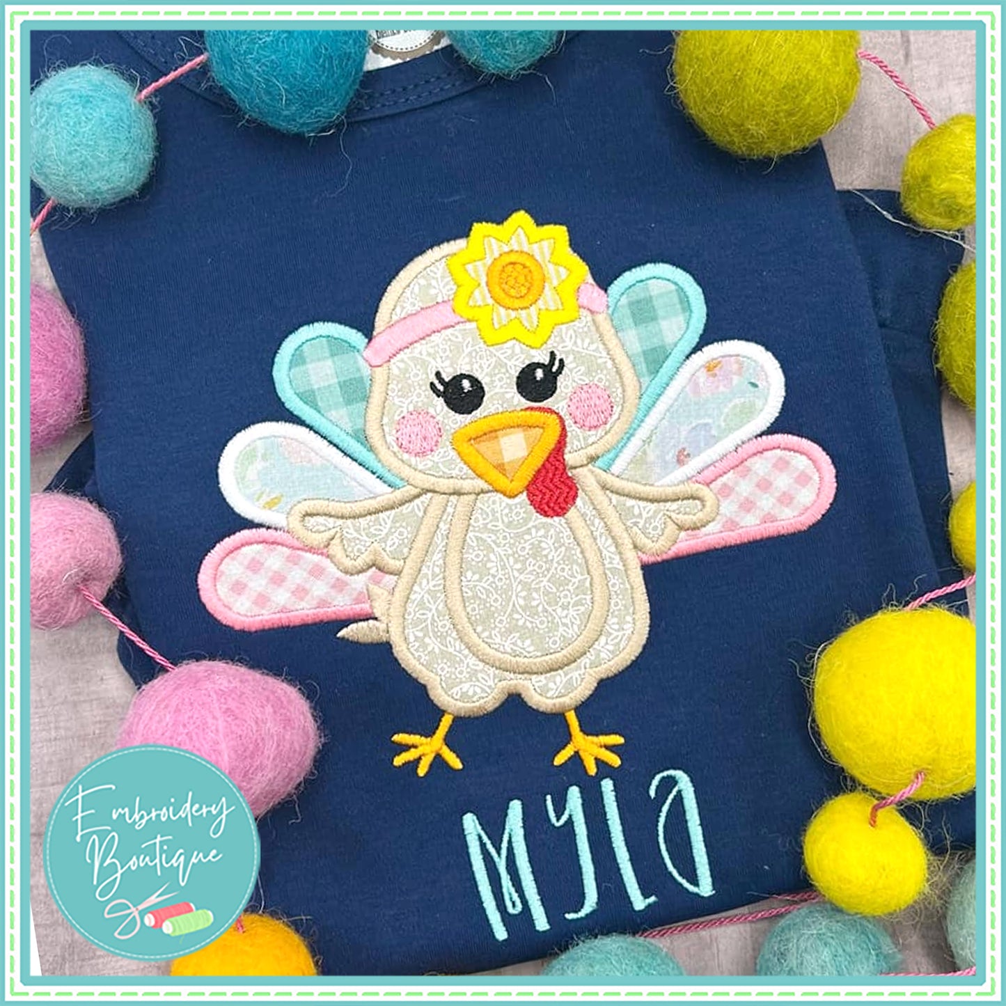 Sunflower Turkey Applique, Applique, Embroidery Boutique