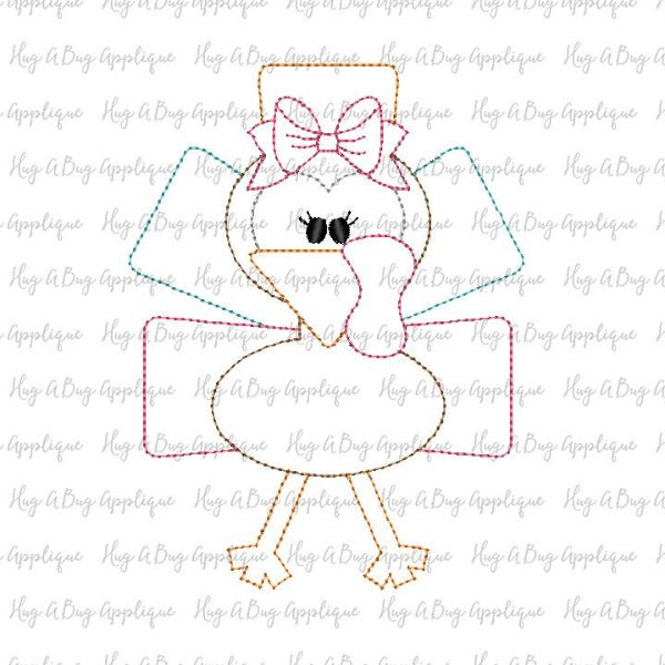 Turkey Tall Bow Bean Stitch Applique Design, Applique