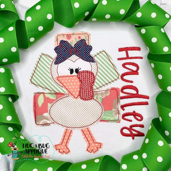Turkey Tall Bow Bean Stitch Applique Design, Applique