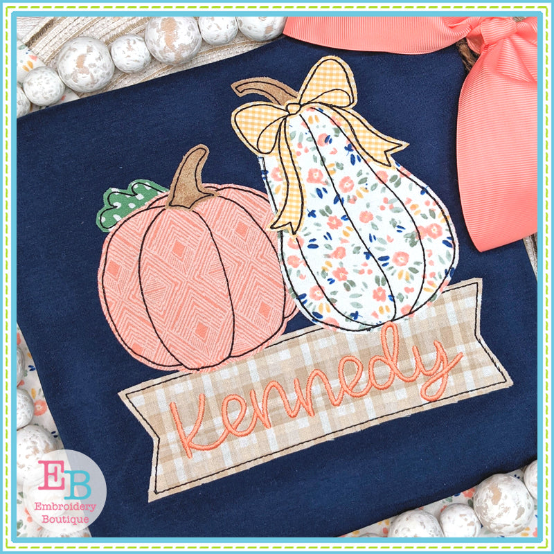 Pumpkin Banner Bow Bean Stitch Applique, Applique