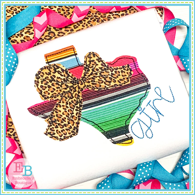Big Bow Texas Bean Stitch Applique, Applique