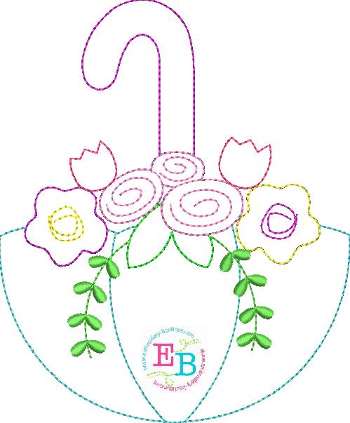 Umbrella Flowers Bean Stitch Applique, Applique