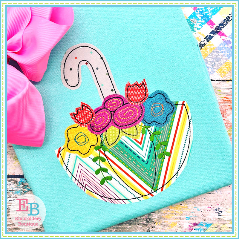 Umbrella Flowers Bean Stitch Applique, Applique