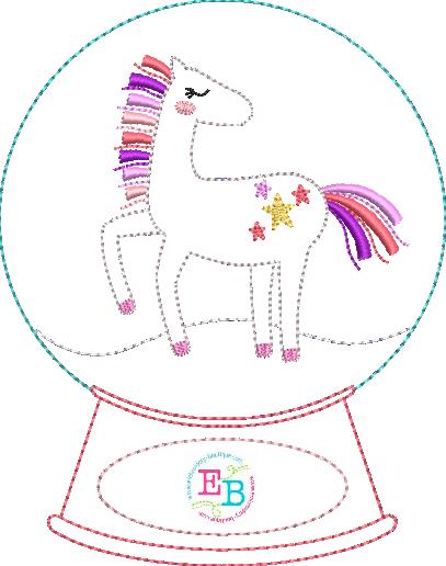 Unicorn Snow Globe Bean Stitch Applique, Applique