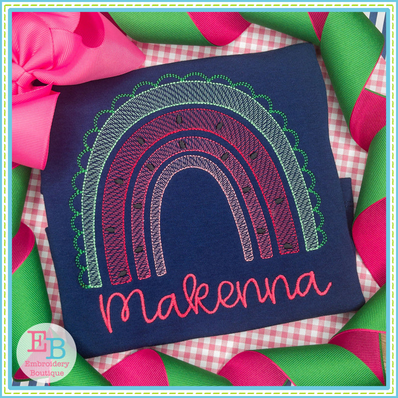 Watermelon Sketch Rainbow Embroidery Design, Embroidery