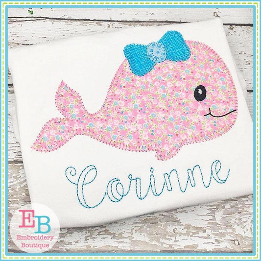 Whale Bow Blanket Stitch Applique, Applique