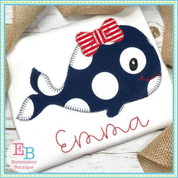 Whale Bow Blanket Stitch Applique, Applique