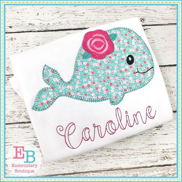 Whale Rose Blanket Stitch Applique, Applique