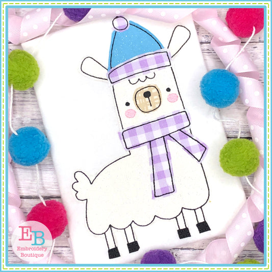 Winter Llama 1 Bean Stitch Applique, Applique