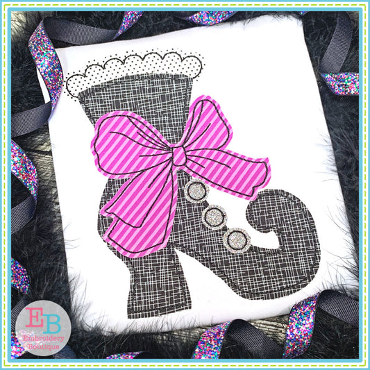 Witch Boot Big Bow Bean Stitch Applique, Applique