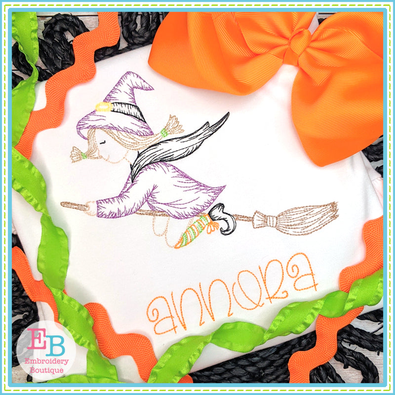 Witch Broom Embroidery Design, Embroidery