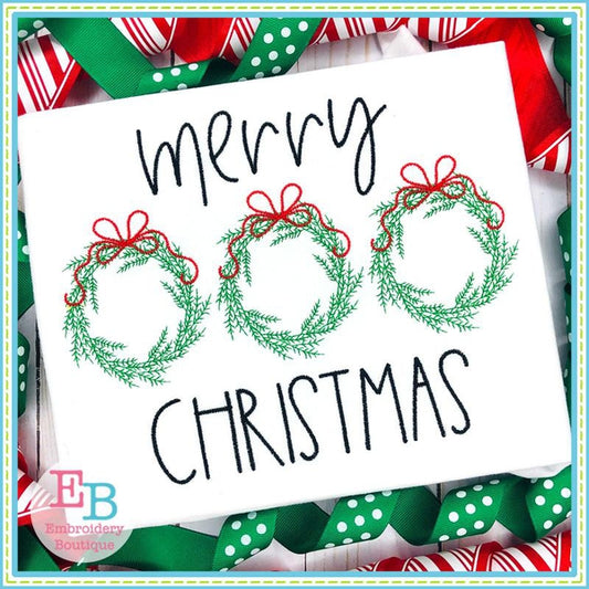 Merry Christmas Wreath Trio Design, Embroidery