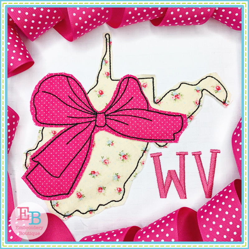 Big Bow West Virginia Bean Stitch Applique, Applique