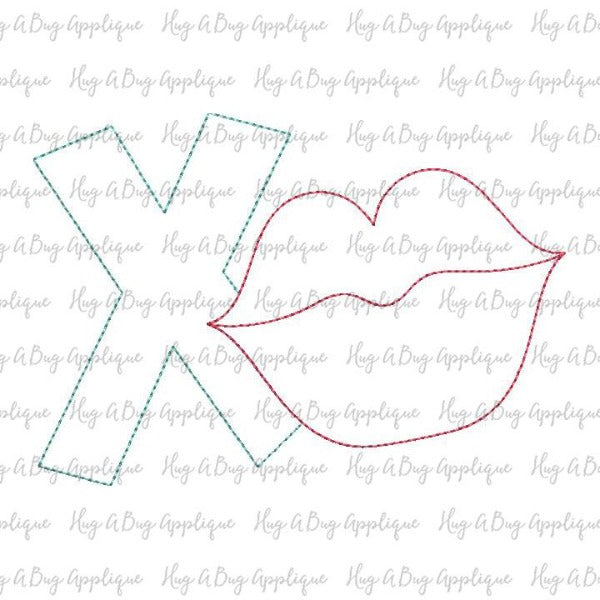 X Lips Bean Stitch Applique Design, Applique
