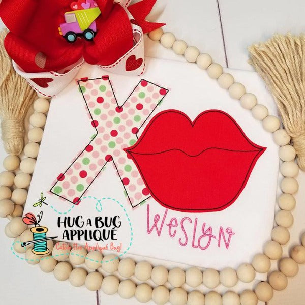 X Lips Bean Stitch Applique Design, Applique