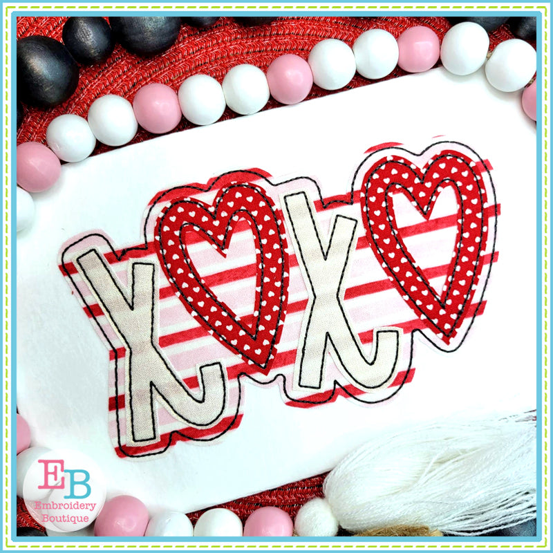 XOXO Layered Bean Stitch Applique, Applique