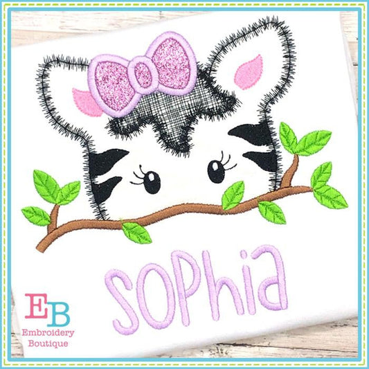 Zebra Girl Peeker Applique, Applique