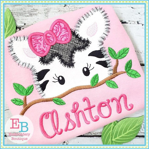 Zebra Girl Peeker Applique, Applique