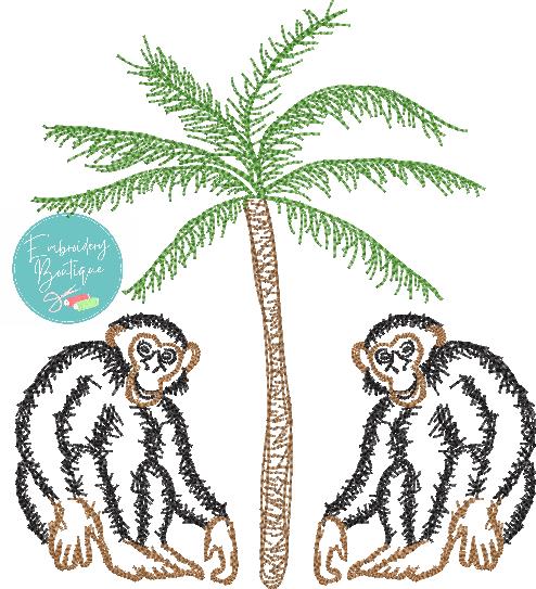 Two Monkeys Tree Watercolor Embroidery Design, Embroidery, Embroidery Boutique