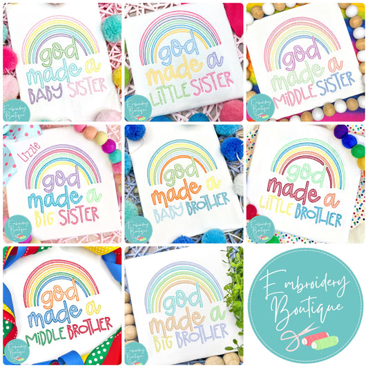 God Made Rainbow Sketch Embroidery Bundle, Embroidery Design, Embroidery Boutique